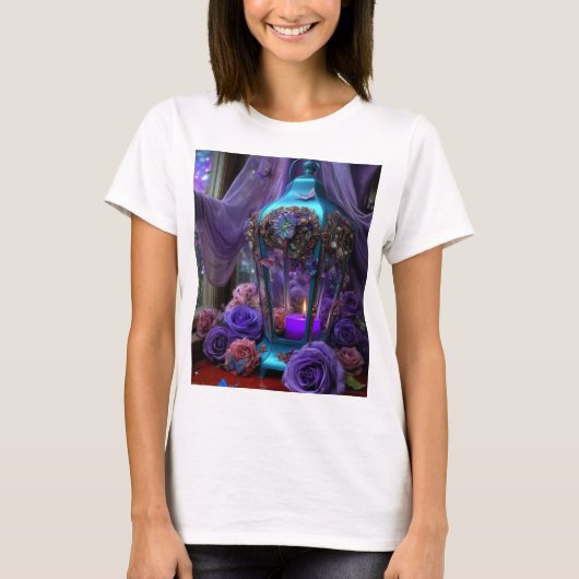 Mystic Lantern and Purple Roses Graphic Tee – Goth (Vorderseite)