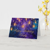Mystic Lila Blue Fairy Lanterns Bokeh Birthday Karte (Gelbe Blume)
