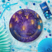 Mystic Lila Blue Lanterns & Gold Bokeh Sweet 16 Pappteller (Party)