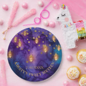 Mystic Lila Blue Lanterns & Gold Bokeh Sweet 16 Pappteller (Party)
