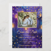 Mystic Lila Night Lanterns Bokeh Save the Date Einladung (Vorderseite)