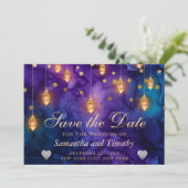 Mystic Lila Night Lanterns Bokeh Save the Date Einladung (Stehend Vorderseite)