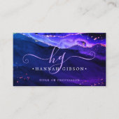 Mystic Lila Pink Blue Agate Script Monogram Visitenkarte (Vorderseite)