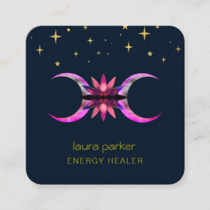 Mystic Lotus Blume Crescent Moon Healing Energy Quadratische Visitenkarte