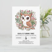 Mystic Lovely Digital Owl Birthday Einladung (Stehend Vorderseite)