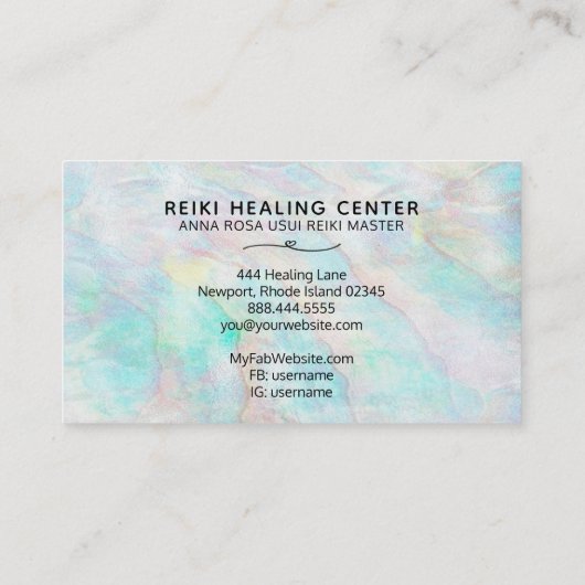 *~* Mystic Magic Pastel Abalone Glitzer REIKI Visitenkarte (Rückseite)