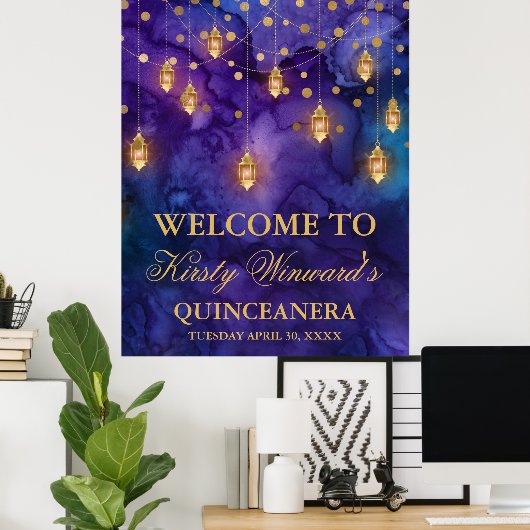 Mystic Marrakesh Night Lanterns Bokeh Quinceañera Poster (Heimbüro)