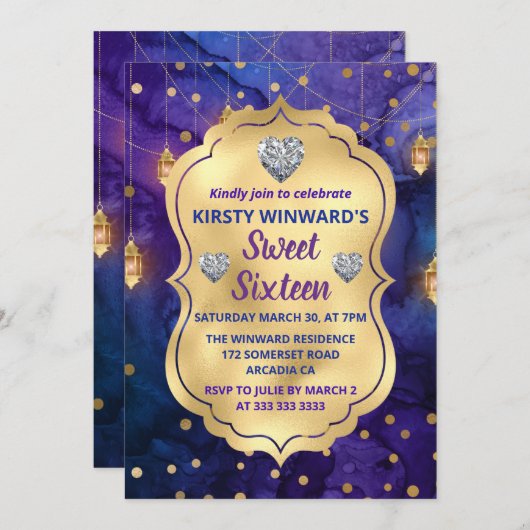 Mystic Marrakesh Night Lanterns & Bokeh Sweet 16 Einladung (Vorne/Hinten)