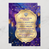 Mystic Marrakesh Night Lanterns & Bokeh Wedding Einladung (Vorne/Hinten)
