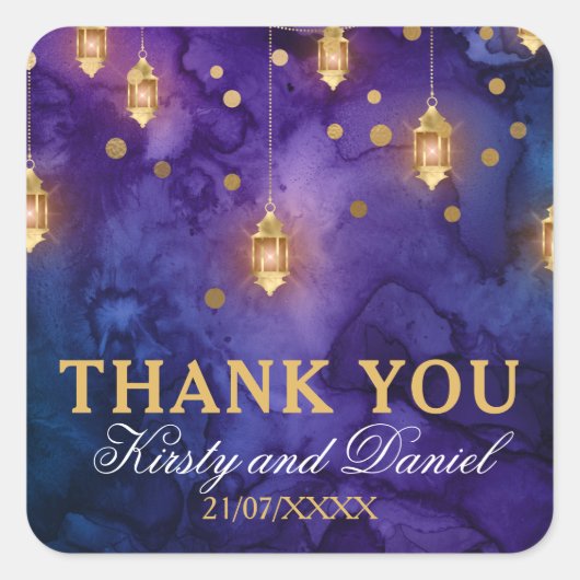 Mystic Marrakesh Night Lanterns & Bokeh Wedding Quadratischer Aufkleber (Vorderseite)