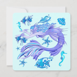 Mystic Mermaid Fairy Lila Creature Keramik Tile Dankeskarte