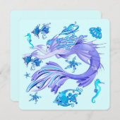 Mystic Mermaid Fairy Lila Creature Keramik Tile Einladung (Vorne/Hinten)