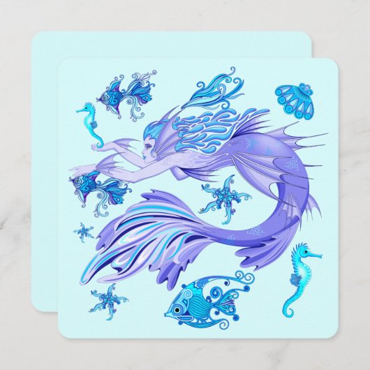 Mystic Mermaid Fairy Lila Creature Keramik Tile Einladung (Vorne/Hinten)