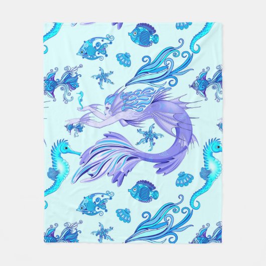 Mystic Mermaid Fairy Lila Creature Keramik Tile Fleecedecke (Vorderseite)