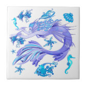 Mystic Mermaid Fairy Lila Creature Keramik Tile Fliese (Vorderseite)