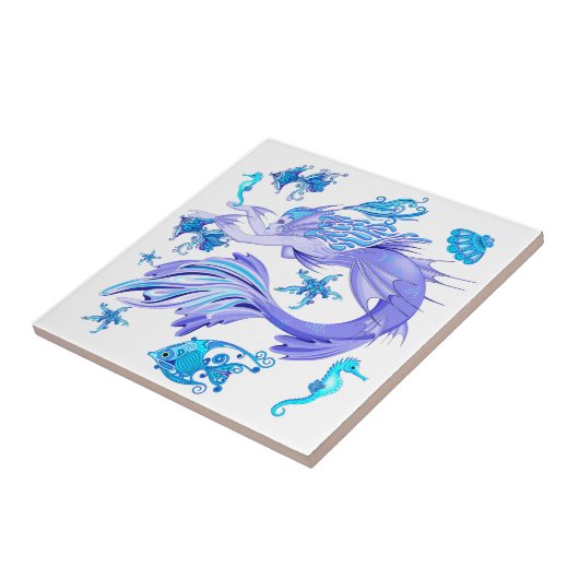 Mystic Mermaid Fairy Lila Creature Keramik Tile Fliese (Seite)