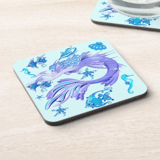 Mystic Mermaid Fairy Lila Creature Keramik Tile Getränkeuntersetzer (Linke Seite)