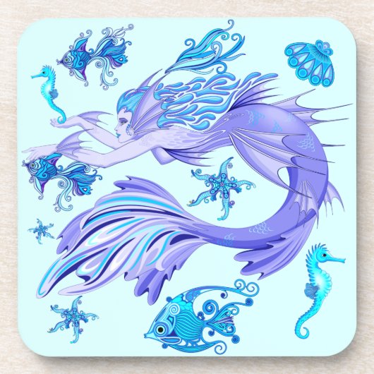 Mystic Mermaid Fairy Lila Creature Keramik Tile Getränkeuntersetzer (Vorderseite)