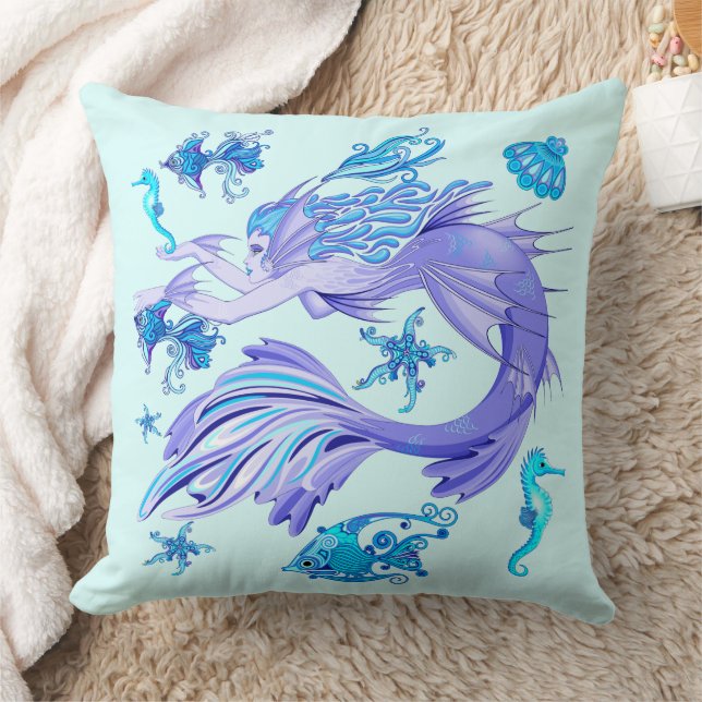 Mystic Mermaid Fairy Lila Creature Keramik Tile Kissen (Decke)