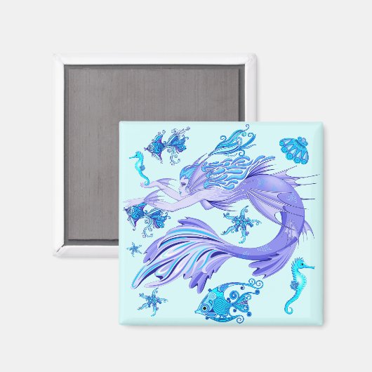 Mystic Mermaid Fairy Lila Creature Keramik Tile Magnet (Vorderseite/Rückseite)