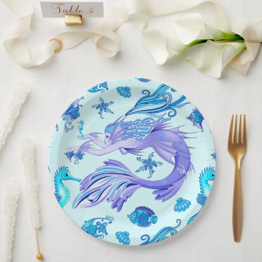 Mystic Mermaid Fairy Lila Creature Keramik Tile Pappteller (Hochzeit)
