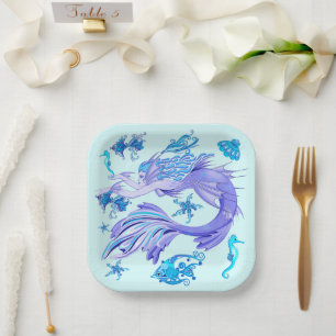 Mystic Mermaid Fairy Lila Creature Keramik Tile Pappteller