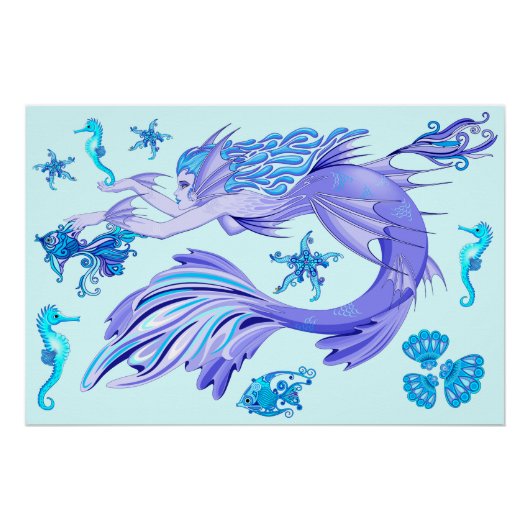 Mystic Mermaid Fairy Lila Creature Keramik Tile Poster (Vorderseite)