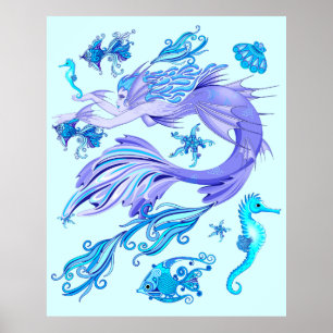 Mystic Mermaid Fairy Lila Creature Keramik Tile Poster