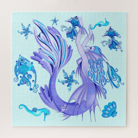 Mystic Mermaid Fairy Lila Creature Keramik Tile Puzzle (Horizontal)