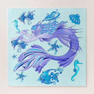 Mystic Mermaid Fairy Lila Creature Keramik Tile Puzzle