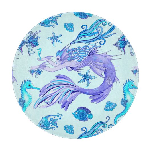 Mystic Mermaid Fairy Lila Creature Keramik Tile Schneidebrett (Vorderseite)