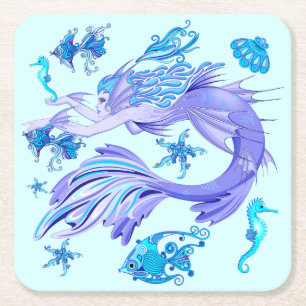 Mystic Mermaid Fairy Lila Creature Rechteckiger Pappuntersetzer