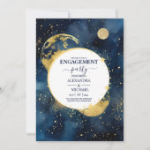 Mystic Midnight Blue Gold Watercolor Verlobung Einladung (Vorderseite)
