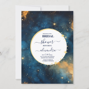 Mystic Midnight Blue und Gold Watercolor Bridal Einladung