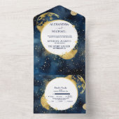Mystic Midnight Blue und Gold Watercolor Wedding All In One Einladung (Innen Boden)