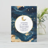 Mystic Midnight Blue und Gold Watercolor Wedding Einladung (Stehend Vorderseite)