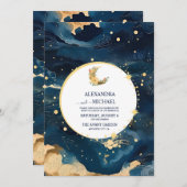 Mystic Midnight Blue und Gold Watercolor Wedding Einladung (Vorne/Hinten)