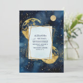 Mystic Midnight Blue und Gold Watercolor Wedding Einladung (Stehend Vorderseite)