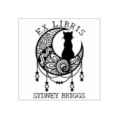 Mystic Moon Cat, Custom Ex Libris Book Gummistempel (Prägung)