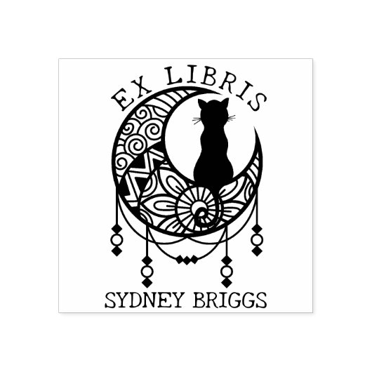 Mystic Moon Cat, Custom Ex Libris Book Gummistempel (Prägung)