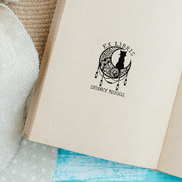Mystic Moon Cat, Custom Ex Libris Book Gummistempel