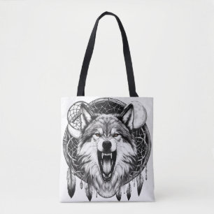 Mystic Moon Howler - Dreamcatcher Wolf Art Tasche