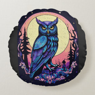 Mystic Moon Owl Thirt Bezaubernd Nocturnal Style Rundes Kissen