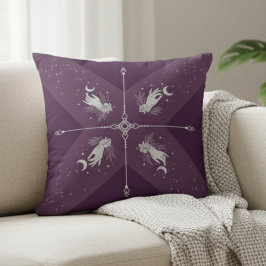 Mystic Moon Purple Celestial Boho Throw Pillow Kissen