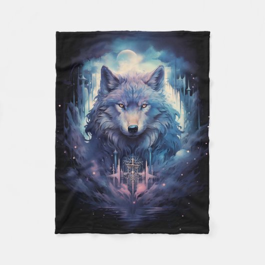 Mystic Moon Wolf Guardian Fleecedecke (Vorderseite)