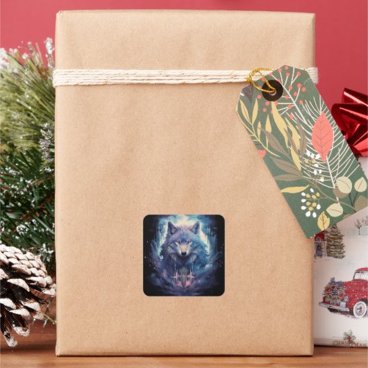 Mystic Moon Wolf Guardian Quadratischer Aufkleber (Feiertag)