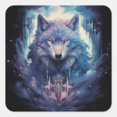 Mystic Moon Wolf Guardian Quadratischer Aufkleber (Vorderseite)