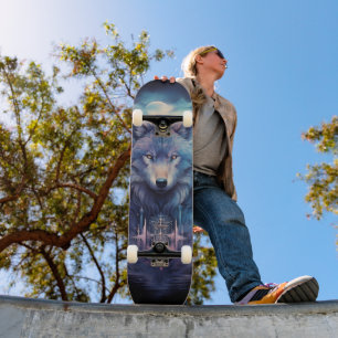 Mystic Moon Wolf Guardian Skateboard
