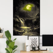 Mystic Moonlit Höhle - Monochrome Glow Poster (Heimbüro)