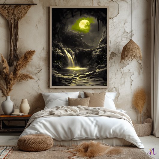 Mystic Moonlit Höhle - Monochrome Glow Poster